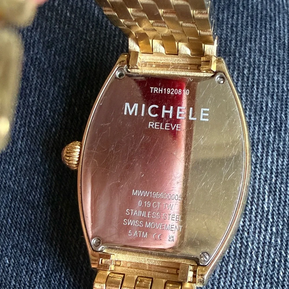 Michele Relevé Diamond Dial Watch Head & Interchangeable band, 31mm x 32mm- gold